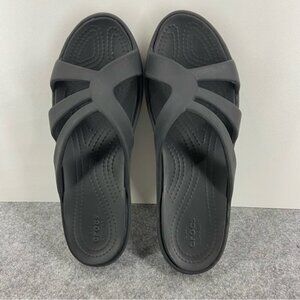 CROCS Sanrah Strappy Black Wedge Sandals Women’s Size 6